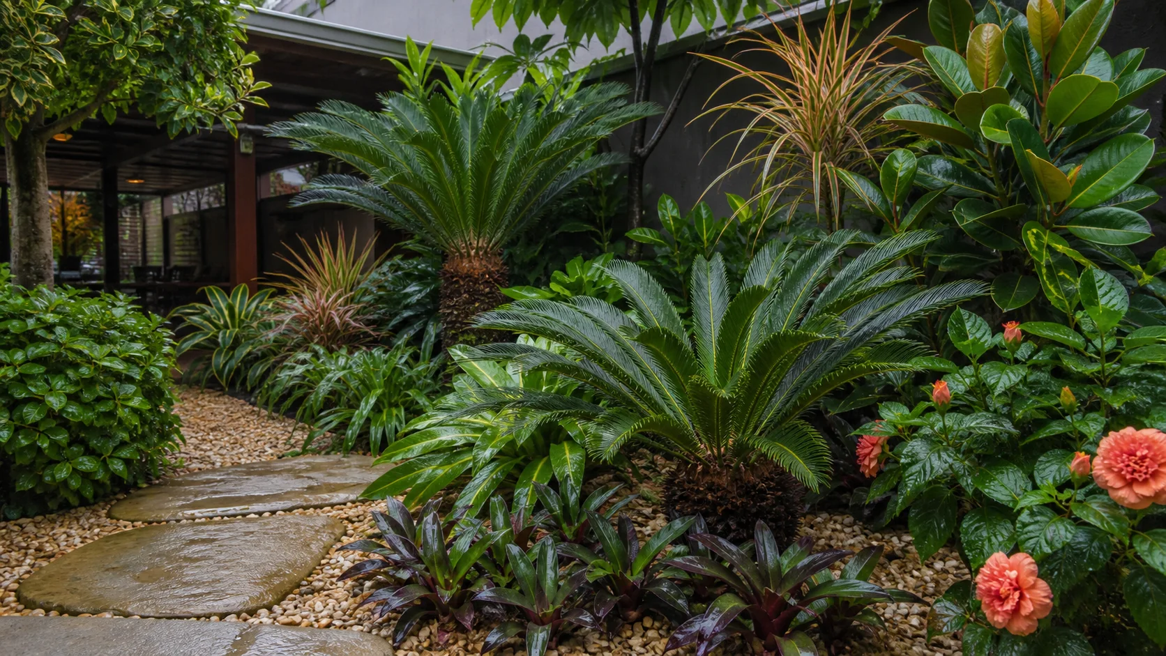 Jardim tropical de baixa manutenção